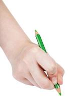 hand draws by wooden green pencil isolated photo