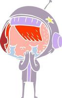 flat color style cartoon crying astronaut girl vector