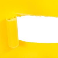 above view of yellow rolled-up torn paper photo