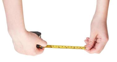 female hands with measuring tape isolated photo