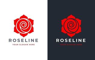 diseño de logotipo de flor de rosa roja en fondo blanco y negro vector
