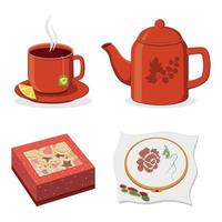 Color isolated Vector illustration of tea party tableware