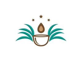 ilustración de logotipo de hoja y aceite de coco vector