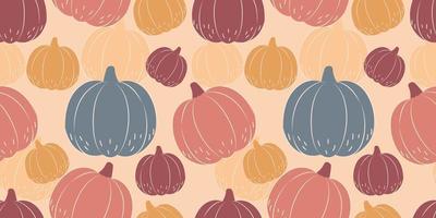 Autumn leaves and pumpkins in seamless pattern vector