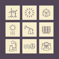 Power, energy production, electric industry, line square icons vector