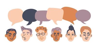 conjunto de personajes masculinos con burbujas de discurso. concepto de comunicación de avatares de personas. ilustración vectorial de dibujos animados dibujados a mano