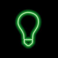 Simple neon green light bulb outline on black background. Illustration vector