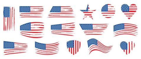 set of american flags vector