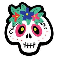 calavera de novia decorada con flores. diseño de la celebración de halloween y el día de los muertos vector