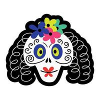 calavera de novia decorada con flores. diseño de la celebración de halloween y el día de los muertos vector