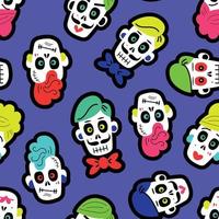 Seamless pattern with colorful  sugar funny skulls. vector