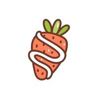 Cute strawberry with cream isolated on white background. Vector hand-drawn illustration in doodle style. Perfect for cards, logo, decorations, recipes, menu, various designs.