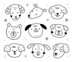 Doodle set of happy dogs and puppies isolated on white background. Cute animals. Vector hand-drawn illustration. Perfect for decorations, cards, logo, various designs. Simple cartoon characters.