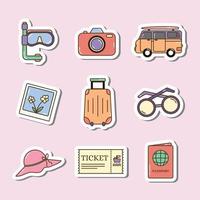 Kawaii Traveling Stuff Stickers Set vector