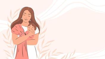 Banner about pregnancy and motherhood with place for text. Mom and newborn baby. Family concept, health, Happy Mother's Day. Flat vector illustration.