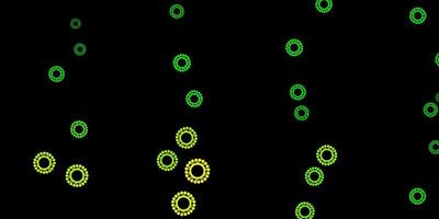 Dark green, yellow vector background with covid-19 symbols.