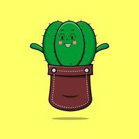 lindo personaje de cactus de dibujos animados fuera del bolsillo vector