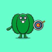 Cute cartoon cactus businessman holding target vector