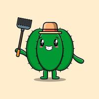 cartoon Agricultural worker Cactus with pitchfork vector