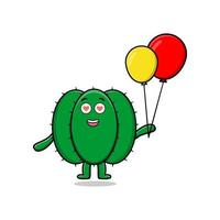 Cute cartoon cactus floating with balloon vector