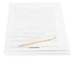 three pages of contract and golden pen isolated photo