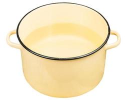 classic yellow enamel saucepot with water isolated photo