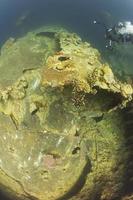 A scuba diver while photographing a ship wreck in red sea photo