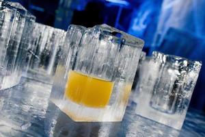 ice blocks glasses in a ice hotel bar pub photo