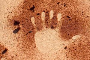 Red soil hand shape on sand like aboriginal art style photo