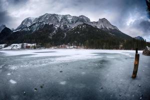 Frozen lake close up detail panorana photo