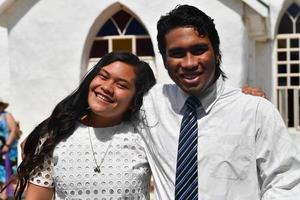 AITUTAKI, COOK ISLAND - AUGUST, 27 2017 - Local people at the mass photo