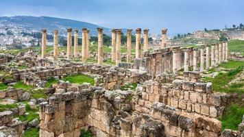 ruins of temple in ancient Gerasa town in winter photo