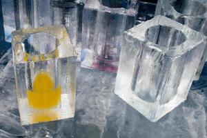 ice blocks glasses in a ice hotel bar pub photo