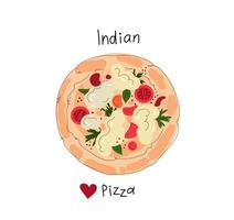 Fresh homemade Tawa pizza , vector doodle illustration