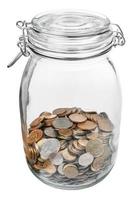 closed glass jar with saved money isolated photo