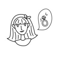 A hand-drawn girl is thinking about a ring vector