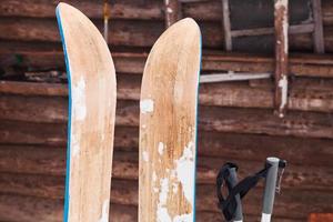 pair of wide wooden hunting skis photo