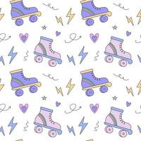 Seamless pattern of rollers, lightning, hearts. Concept of 2000s, 1990s, 00s, Y2k weird 2000 style. Groovy prints for tee, streetwear, print templates, textile. vector