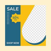 Social Media Promotion and Shopping Discount Template With Square Shape, Business Promotion Background, Social Media Post Banner Design in Cool Yellow and Blue, Template Vector Illustration