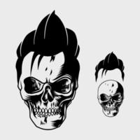 skull hand drawing with topknot vector