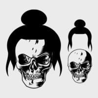 hand drawn skull with cool bun hairstyle vector