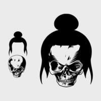 linda cabecita de calavera con el pelo atado vector