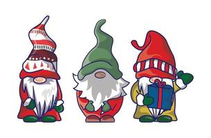 Bundle Of Merry Christmas Cute Gnomes Santa Claus Costume Cartoon Illustration Banner Design. vector