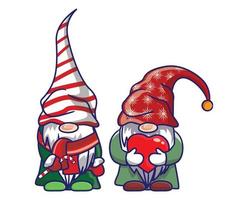 paquete de feliz navidad gnomos lindos disfraz de santa claus diseño de banner de ilustración de dibujos animados. vector