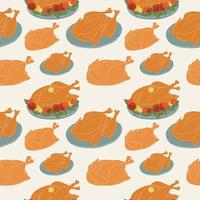 Seamless pattern with Set of baked turkey for thanksgiving day. Vector in cartoon style.