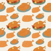 Seamless pattern with Set of baked turkey for thanksgiving day. Vector in cartoon style.