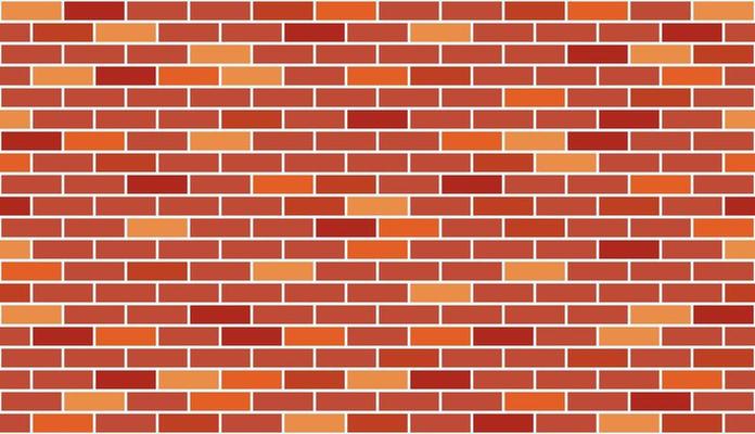 Red brick wall background. Multicolored geometric seamless pattern texture. Simple flat vector, arranged rectangular shape. Illustration of brown concrete brick, building materials, house walls.