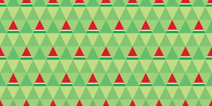 Red watermelon themed background. Geometric seamless triangle fruit pattern motif. Simple flat vector illustration. Watermelon in triangular slices. For backdrops, covers, prints, and wallpapers.