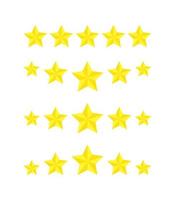 Set of five star product ratings, flat icon reviews for apps and websites. Yellow 5 star sticker isolated on a white background. Customer satisfaction rating for food, service, hotel, or restaurant. vector