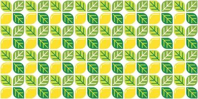Yellow lemon themed background and leaves. Geometric seamless fruit pattern motif. Simple flat vector illustration. Lemonade, lime, citrus, and orange. For backdrops, covers, prints, and wallpapers.